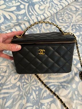 CC quilted GWP Vanity Crossbody Bag in Black with Gold Hardware